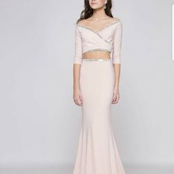 Blush Two Piece Prom Dress Crop Top