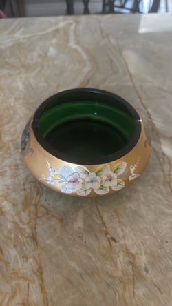 Vintage bohemian Hand-painted cobalt glass ashtray