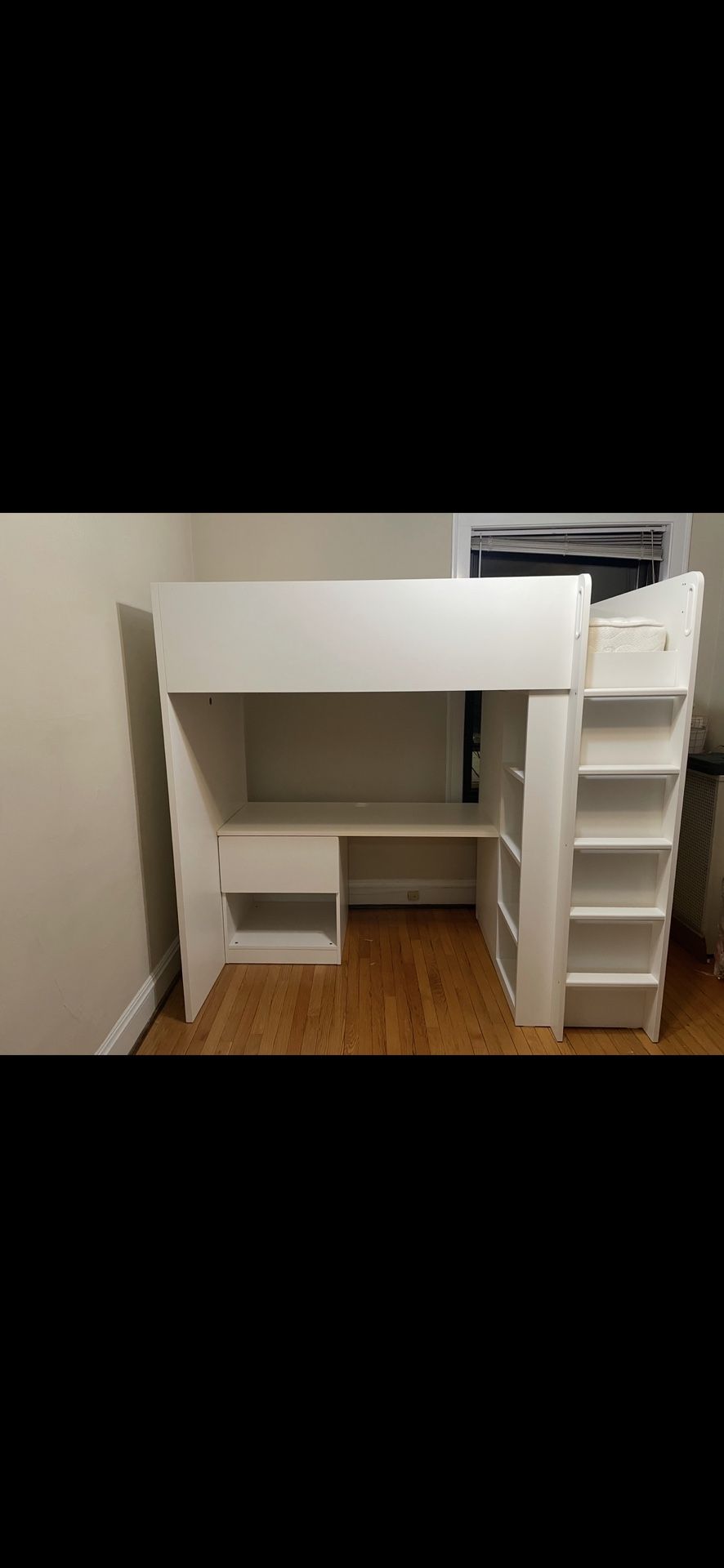 IKEA Loft bed, white with frame/with desk with 3 drawers