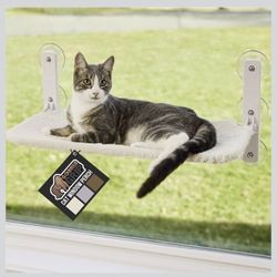 GORILLA GRIP Cat Window Perch, Foldable Cat Window Hammock Bed with 6 Large Suction Cups, Cordless Indoor Wall Shelves, Strong Metal Frame Holds 30lbs