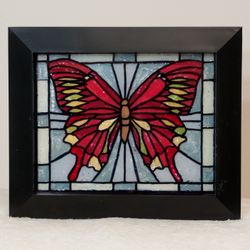  Faux “Stained Glass” Original Artwork, Hand Painted, Red Butterfly