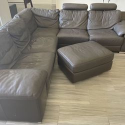 Grey Leather Large Sectional 