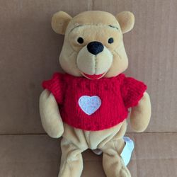 Winnie The Pooh Plush Red Sweater Heart 7.5" Height Beanbag Body