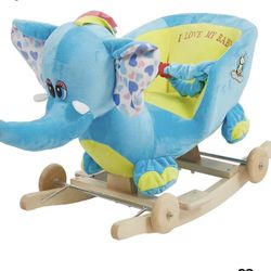 Child Rocking Horse Plush Elephant Rocker Toy with Wheels and Seat Belt Wooden Rocking Horse/Kid Rocking Toy/Baby Rocking Horse/Rocker/Animal Ride On