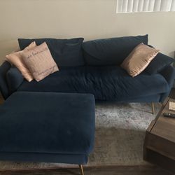 Modern Navy Blue couch With ottoman
