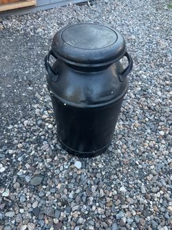 Vintage Black Metal Milk Churn with Lid