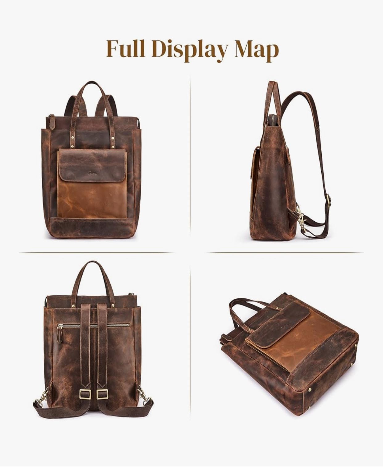 S-ZONE Genuine Leather Backpack Purse for Women Men Vintage Rucksack Handbag Travel Daypack