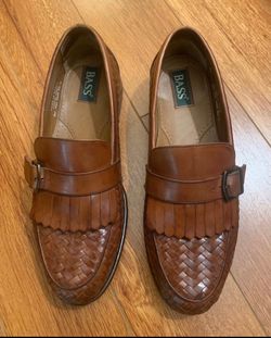 Bass Brown Woven Leather Penny Loafers