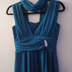 Turquoise Dress With Matching Scarf