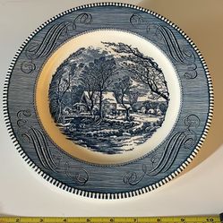 Vintage Royal Ironstone "The Old Grist Mill" Blue Dinner Plate 10" ex cond as is pick up deliver. 
