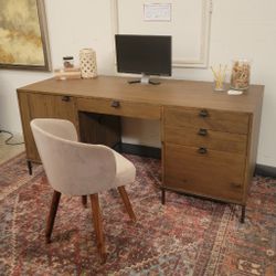 Four Hands Trey Executive Desk, Auburn Poplar W/ Leather Pulls