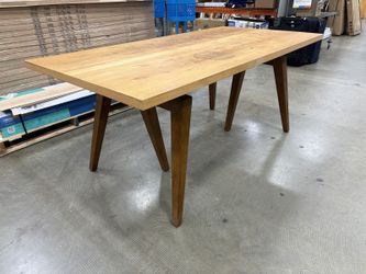 WEST ELM Mixed Finish MCM Inspired Dining Table with Compass Trestle Legs