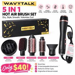 Wavytalk 5-in-1 Hot Air Brush & Hair Styling Set – $40