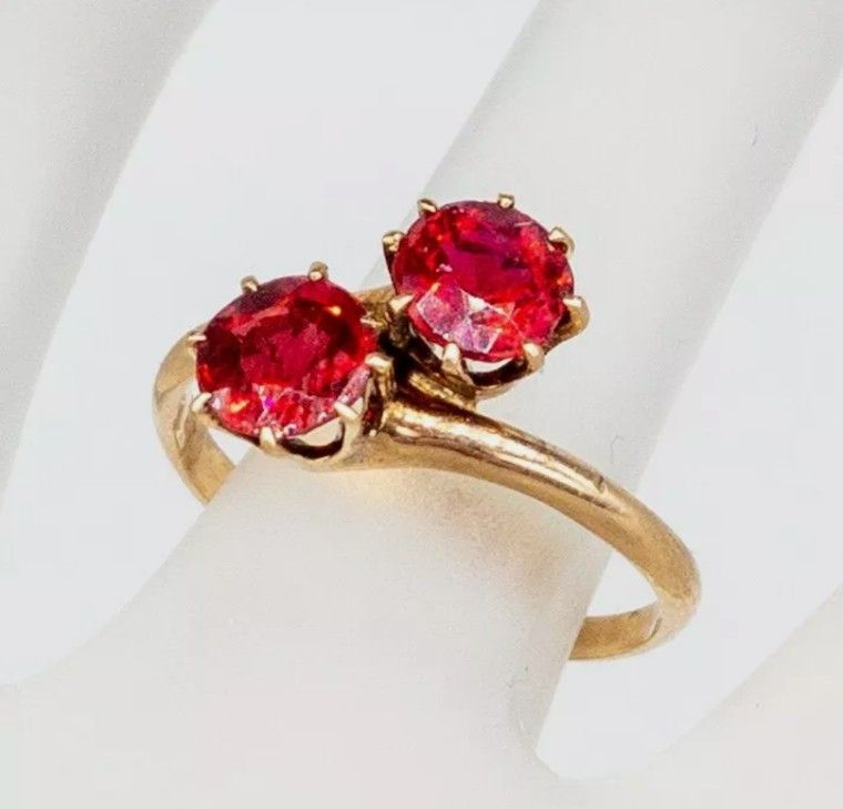 Antique Victorian 1890s 1.50ct Old Euro RUBY BYPASS 14k Yellow Gold Ring