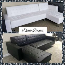 NEW Black Or White Leather Futon Sectional