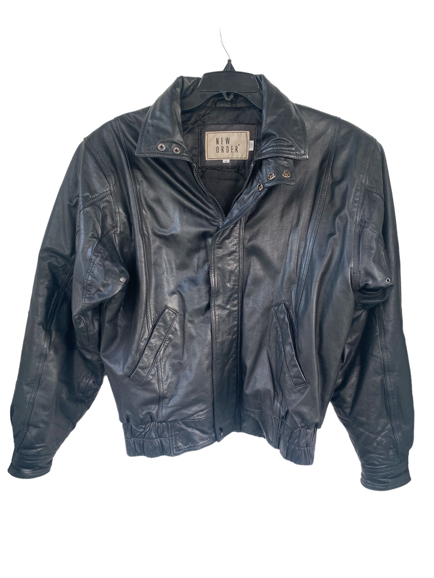 New Order Vintage 80's Black Leather Bomber Jacket Aviator Flyboy Size Small