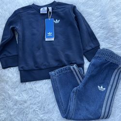 Adidas Denim Crew Set for Kids Dark Blue jeans & Sweater Set