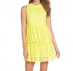 Lilly Pulitzer Indira lemon yellow eyelet swing trapeze lined dress, size XS