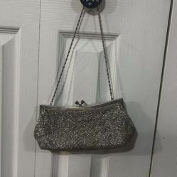 Y2K Kate Landry Silver Sequin Clutch Purse Handbag Shoulder Bag