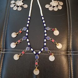 Arabic silver coin necklace and earrings