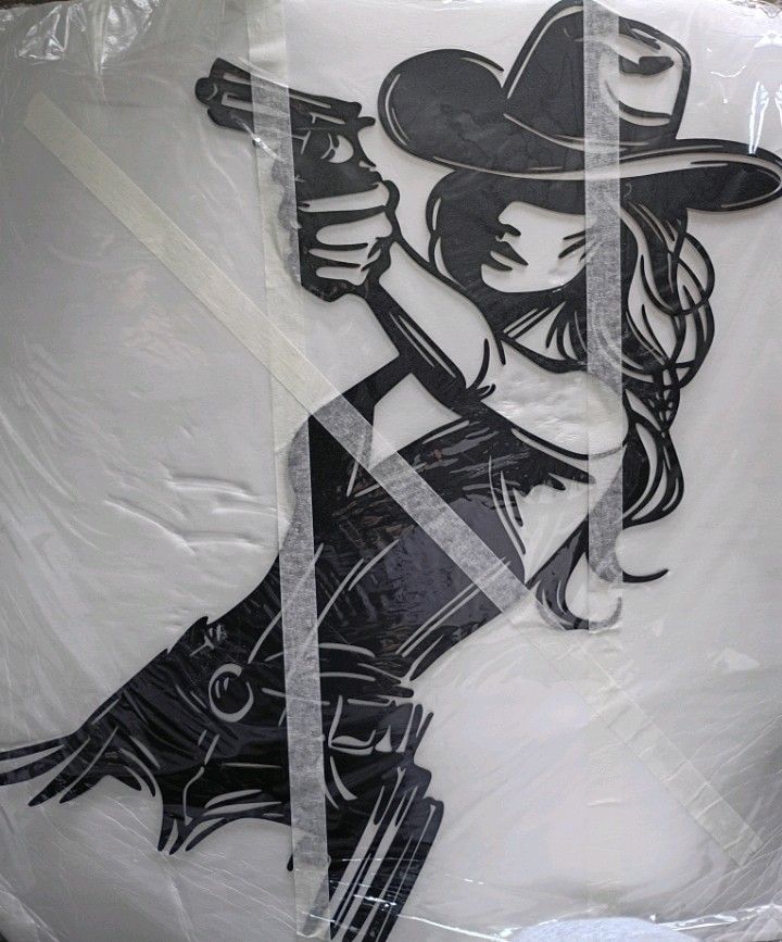 15 In By 15 In Metal CNC Wall Decor Cowgirl Pack And Pistol 25 Firm
