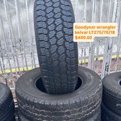LT275/70/18 Goodyear Wrangler We have over 10,000 tires inventory, New and good used. ¡Ask For the size do you need!  •We open 7 days •Mount and Balan