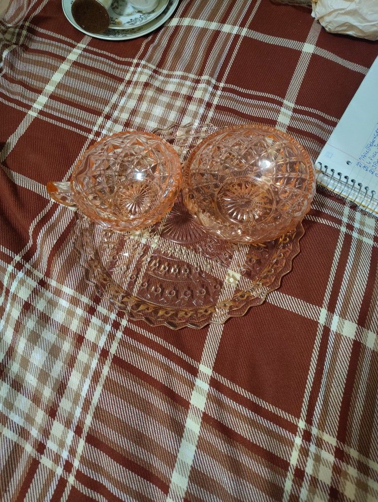 Vintage Imperial 3pc Diamond Pink Glass Set