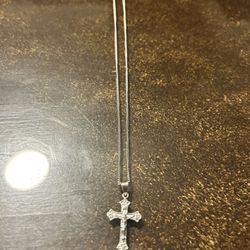 Sterling Crucifix Pendant And 18” Cable Chain 