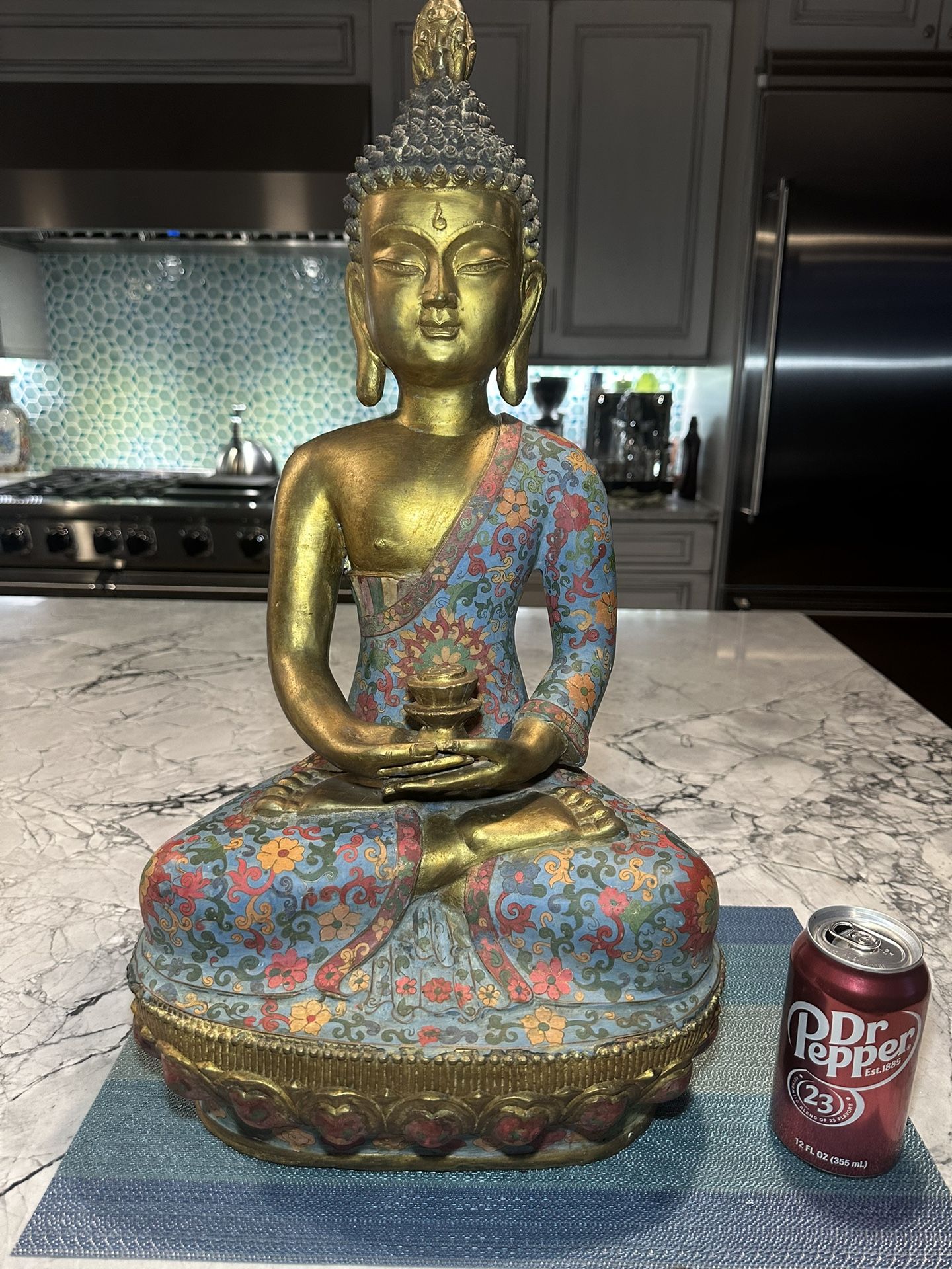 1900’s Chinese Gilt Bronze Enamel Cloisonne Buddha Statue 24 Inch Vintage RARE