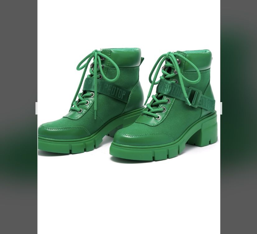 REDTOP Women's Combat Boots Chunky Lug Sole Ankle Boots Lace Up Buckle Casual Shoes