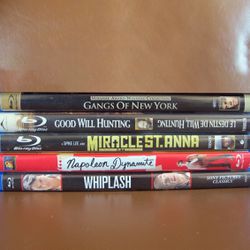 Blu Ray DVD Lot: Good Will Hunting, Whiplash, Miracle At St. Anna, Napoleon Dynamite, Gangs of New York