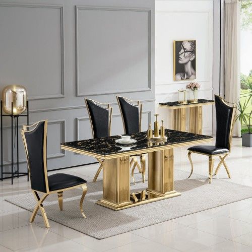 Table 18 MM Black Marble , Stainless Steel Gold Mirrored Finish, 79
