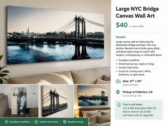 Large NYC Bridge Canvas Wall Art