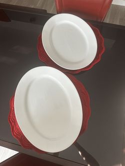 2 White Porcelain Serving Platters 13”