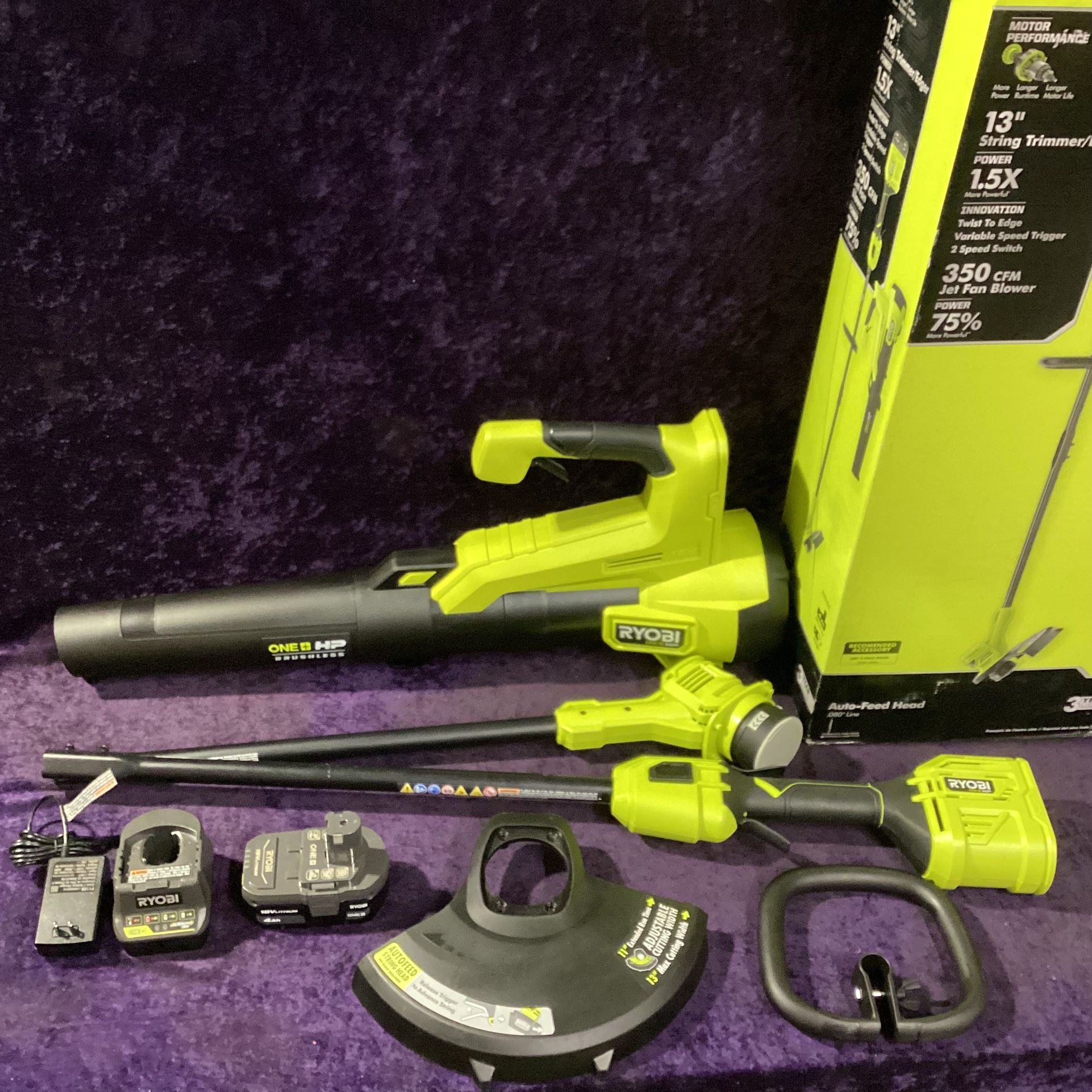 🧰🛠RYOBI ONE+HP 18V Brushless String Trimmer/Leaf Blower Combo w/4.0 Batt&Charger NEW!(Hood Lightly Used)-$150!🧰ðŸ›