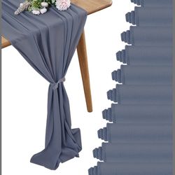 29x120 Inches 10 Pack Indigo Chiffon Table Runner 10Ft Sheer Wedding Table Runner Romantic Tulle Table Runner For Wedding Decor Birthday Party Bridal 