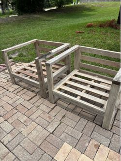 Patio wood teak chairs pair