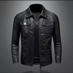 Leather Fleece Lined Jacket  Black (New)