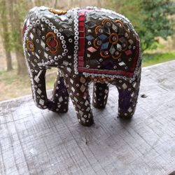 Vintage Elephant GLASS mosaic & Mirror W Purple 