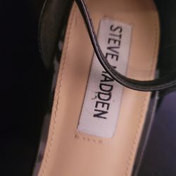 Womens Black patent leather chunky heels