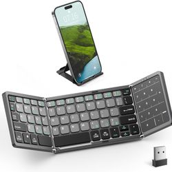 Foldable Bluetooth Keyboard with Touchpad - Dual Bluetooth 5.1 + 2.4G, Numeric Keypad, Rechargeable, Portable, NIB