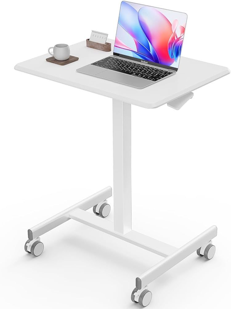Mobile Small Stading Desk - Sit Stand Desk, Portable Rolling Laptop Desk with Lockable Wheels, Computer Workstations, Adjustable Height. 3 colors