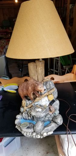 Handcrafted camping, fishing Bear Lamp