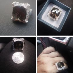 Sterling Silver Bold Smoky Quartz Ring 