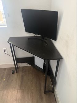 Corner Shaped Black Desk - MONITOR NOT INCLUDED