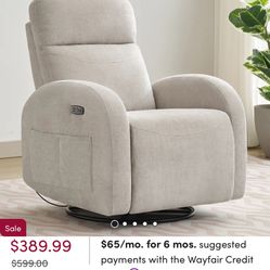 Delba Power Nursery Glider Recliner, 270°Swivel Chair with USB & Type-C Port