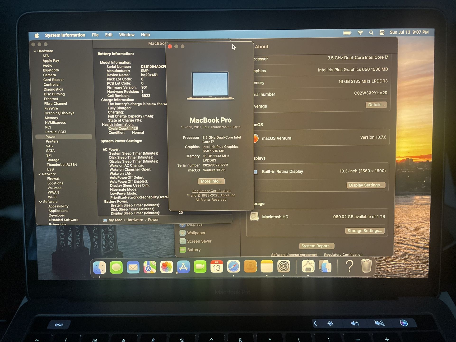 2017 MacBook Pro 13” – i7 / 16GB / 1TB SSD – $320