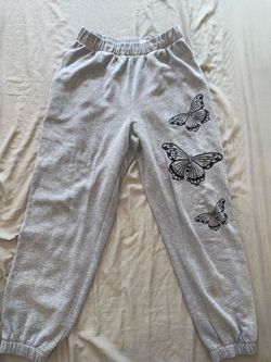 Gray Butterfly Graphic Sweatpants