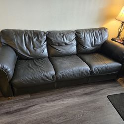 Dark Brown Leather Couch - 7.5 ft