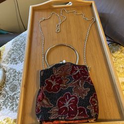Vintage Velvet Beaded Clutch Handbag 